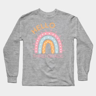 Hello Third Grade Boho Rainbow Back to School Long Sleeve T-Shirt